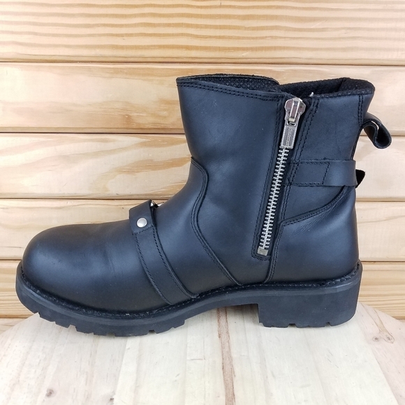 XELEMENT Black Leather Biker Boots Motorcycle Riding Two Buckle Side Zip LU1474 - Picture 9 of 14